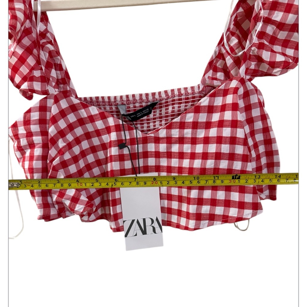 Zara Red Gingham Ruffle Crop Top - Picture 7 of 11